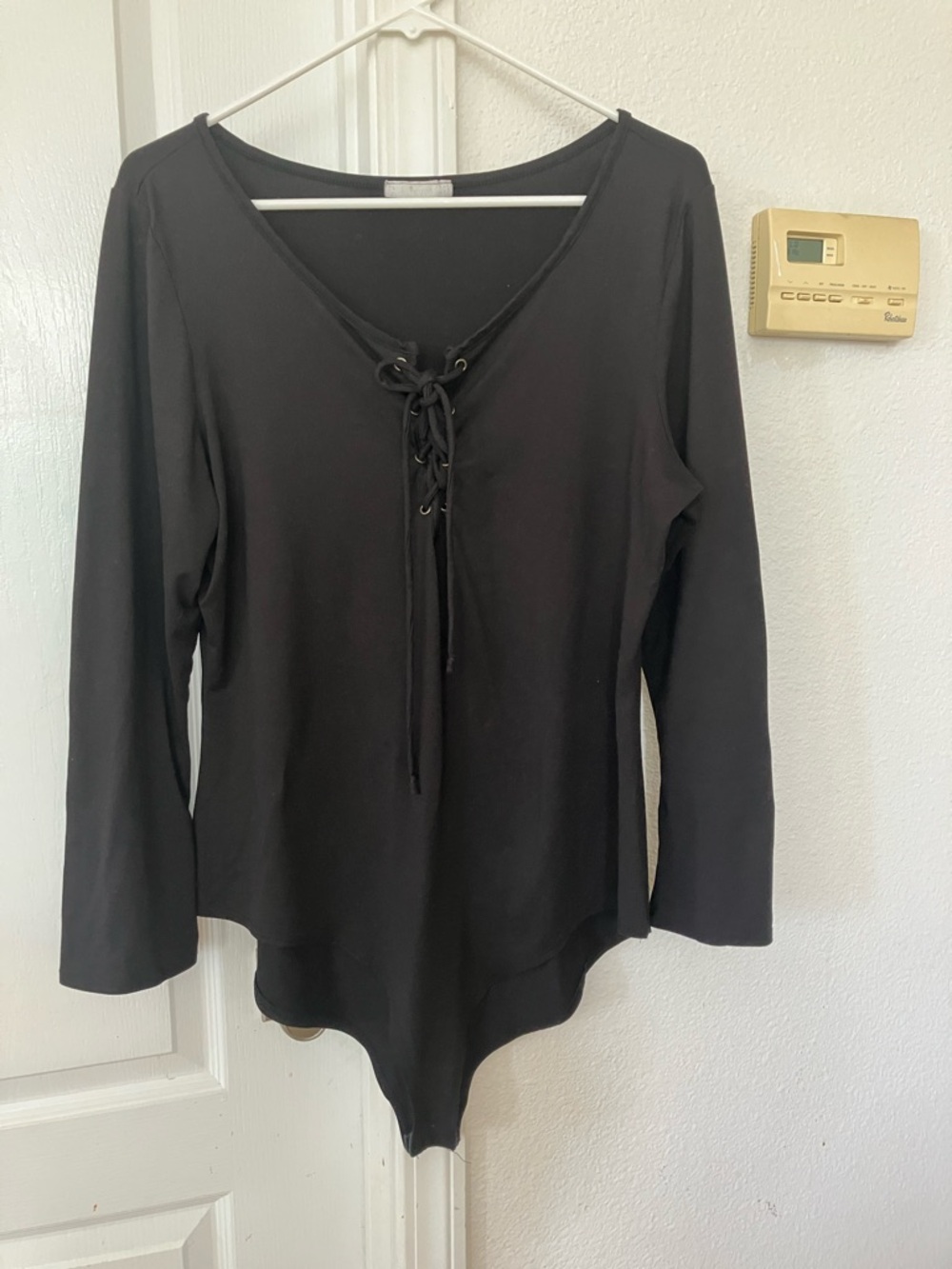 LA Gipsy Black  Lace-Up Long-Sleeve Women's Bodysuit Size XL